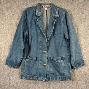 Vintage Western 90s Denim Blazer Jeweled Womens Size Small Rhinestone Country
